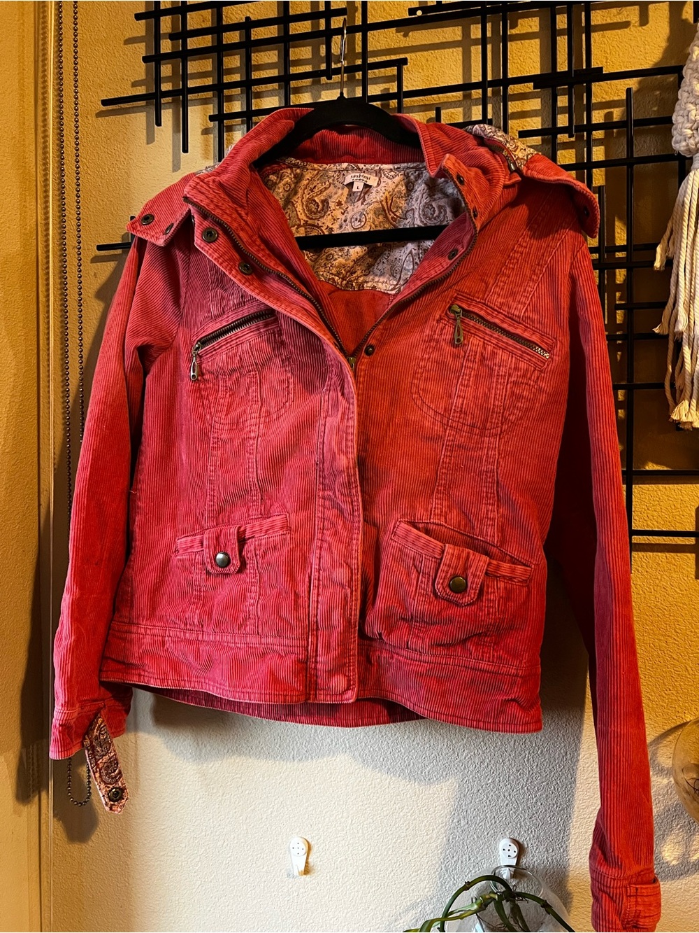 Corduroy Hooded Utility Jacket in salmon